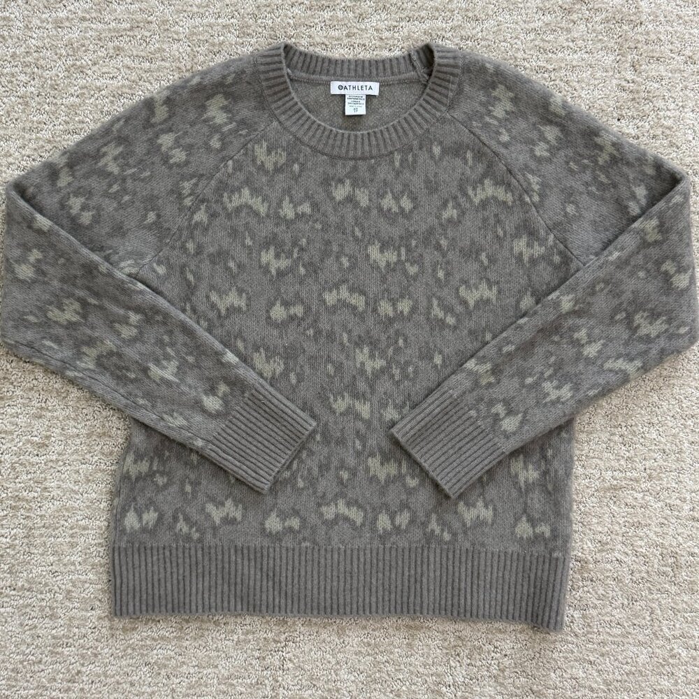 Athleta Hawthorn Textured Crew Sweater XS Gray Merino Wool GrandpaCore